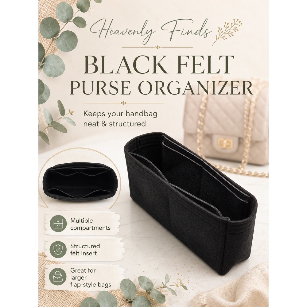 Black Felt Purse Organizer Insert Handbag Liner Multi Pocket Shaper XL New